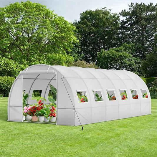 MAISON ARTS Portable Tunnel Greenhouse Shed, 20¡Á10¡Á6.6 ft Gardening Plant Hot House Canopy, Galvanized Steel Frame with 2 Zippered Doors & 12 Screen Windows, White