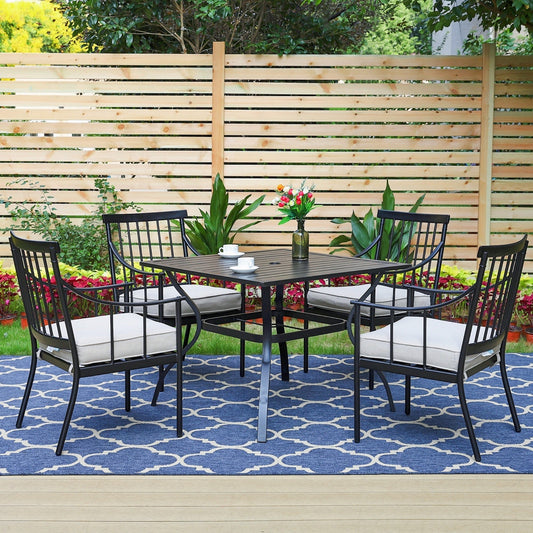 MAISON ARTS 5-Piece Outdoor Dining Set with Cushioned Chairs & Square Table for 4-Person, Black & Beige