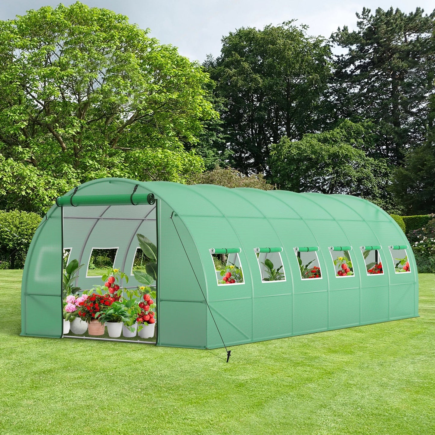 MAISON ARTS Portable Tunnel Greenhouse Shed, 20¡Á10¡Á6.6 ft Gardening Plant Hot House Canopy, Galvanized Steel Frame with 2 Zippered Doors & 12 Screen Windows, Green