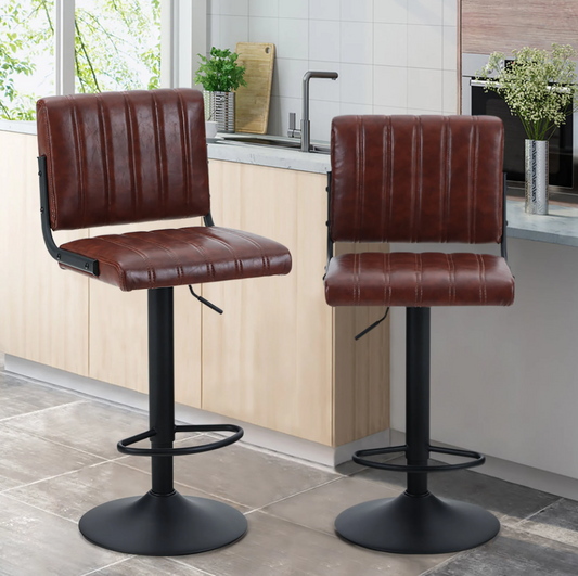 MAISON ARTS Swivel Bar Stool, Counter Height Adjustable Faux Leather Kitchen Chairs, Set of 2 Brown