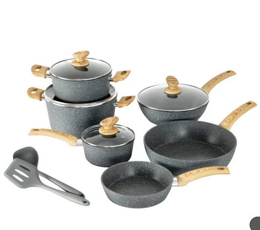 MAISON ARTS 12-Piece Cookware Set Granite Nonstick Pots and Pans Dishwasher Safe, Blue Gray