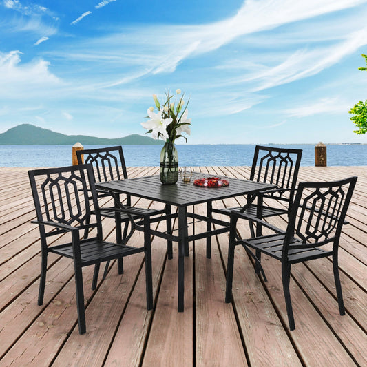 MAISON ARTS 5-Piece Outdoor Patio Dining Set, Metal Steel Furniture Set with Stacking Chairs for 4-Person, Black