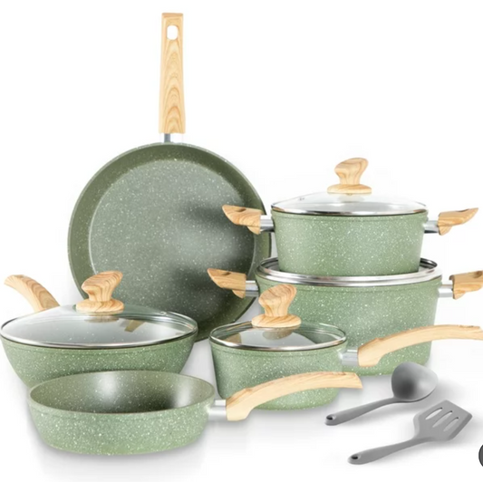 MAISON ARTS 12-Piece Cookware Set Granite Nonstick Pots and Pans Dishwasher Safe, Green