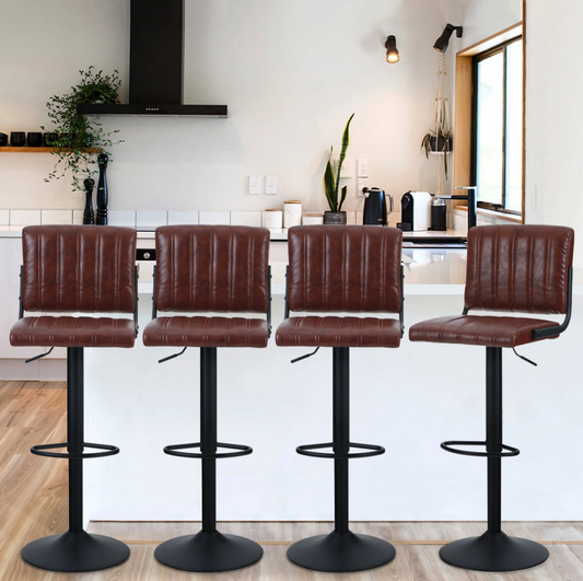 MAISON ARTS Swivel Bar Stool, Counter Height Adjustable Faux Leather Kitchen Chairs, Set of 4 Brown