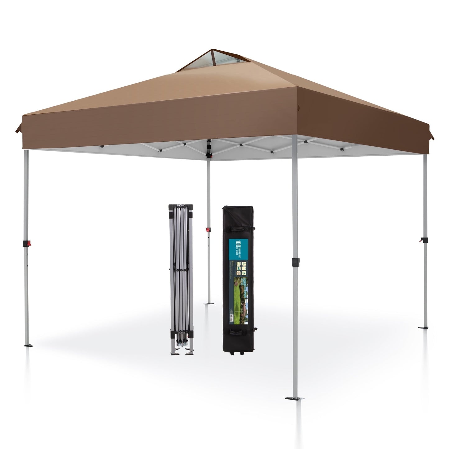 MAISON ARTS 10 x 10ft Pop up Canopy Tent Straight Legs Instant Canopy for Outside with Wheeled Bag - Brown