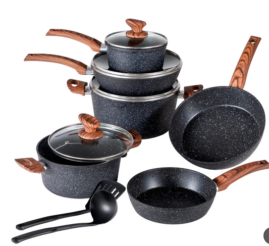 MAISON ARTS 12-Piece Cookware Set Granite Nonstick Pots and Pans Dishwasher Safe, Black