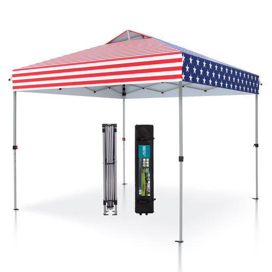 MAISON ARTS 10 x 10ft Pop up Canopy Tent Straight Legs Instant Canopy for Outside with Wheeled Bag - American flag