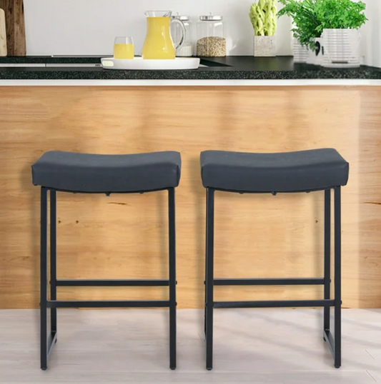 MAISON ARTS 2 Pieces 24 inch Counter Stools, Saddle Backless Faux Leather Bar Stools for Kitchen, Black