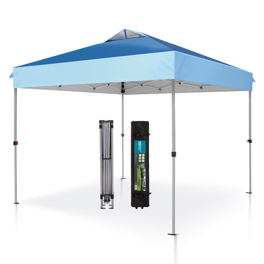 MAISON ARTS 10 x 10ft Pop up Canopy Tent Straight Legs Instant Canopy for Outside with Wheeled Bag - Dark & Light Blue