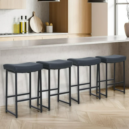 MAISON ARTS 4 Pieces 24 inch Counter Stools, Saddle Backless Faux Leather Bar Stools for Kitchen, Black