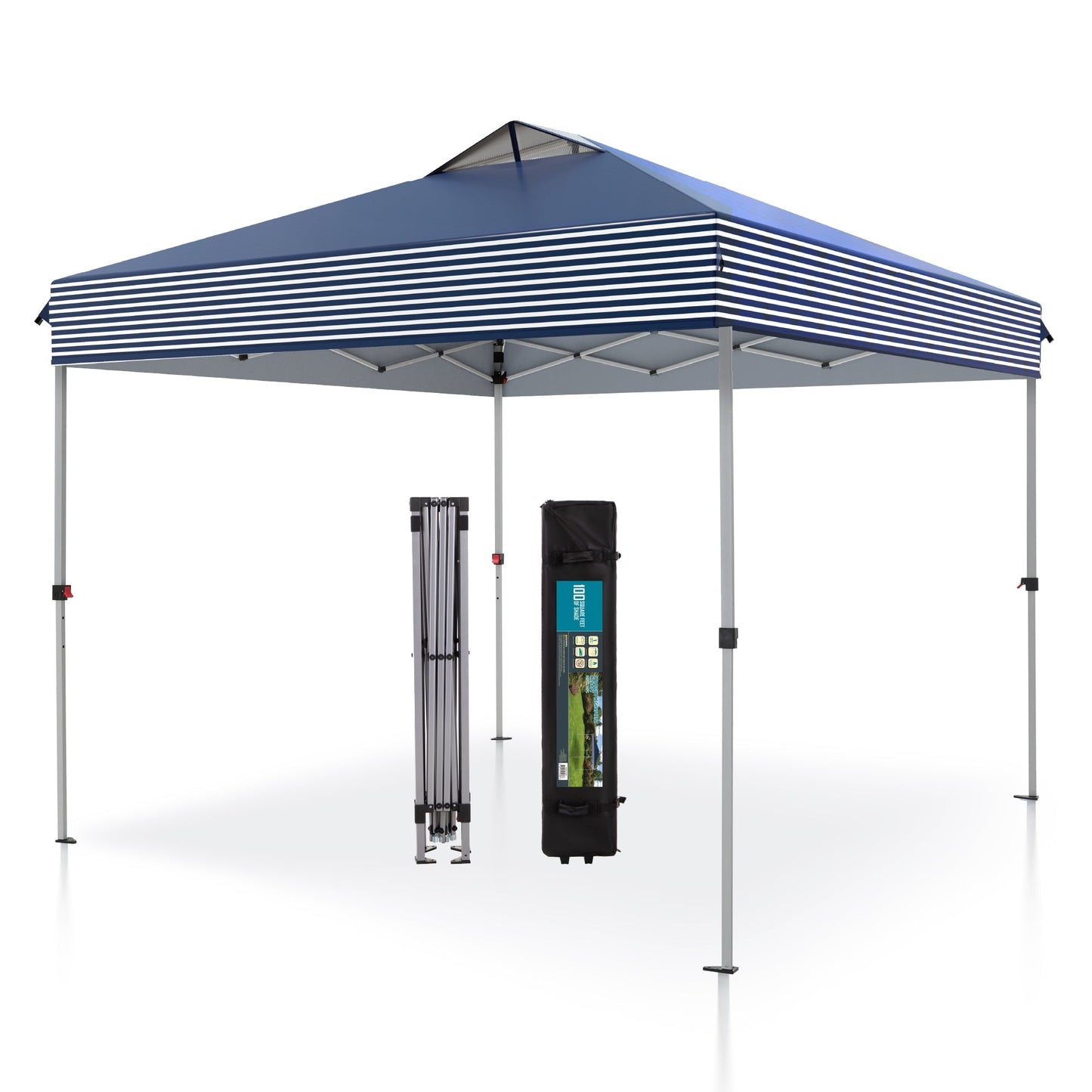 MAISON ARTS 10 x 10ft Pop up Canopy Tent Straight Legs Instant Canopy for Outside with Wheeled Bag - Blue and white stripes