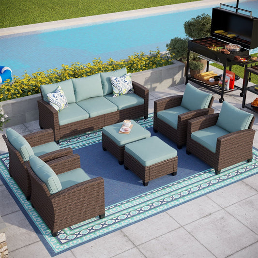 MAISON ARTS 9 Seat Outdoor Sectional Patio Conversation Sofa Set Wicker Furniture Sofa Set Blue