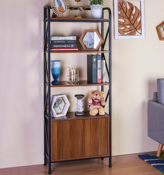 MAISON ARTS Bookshelf, Storage Rack 4-tier Shelf Steel Bookcase with Cabinet for Living Room, Home Office