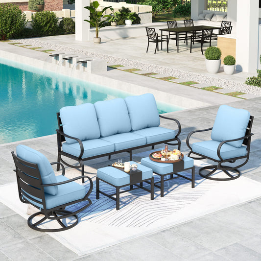 MAISON ARTS 5 Piece Outdoor Patio Conversation Set for 7 Person, Steel Sofa Outdoor Furniture Set Blue Cushion