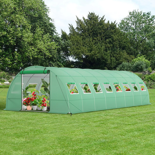 MAISON ARTS Garden Walk-in Tunnel Greenhouse, 26¡Á12¡Á6.6 ft Big Outdoors Gardening Canopy Plants Shed, Galvanized Steel Frame with 2 Zippered Doors & 16 Screen Windows,Green