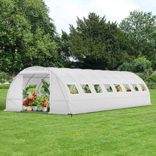 MAISON ARTS Garden Walk-in Tunnel Greenhouse, 26¡Á12¡Á6.6 ft Big Outdoors Gardening Canopy Plants Shed, Galvanized Steel Frame with 2 Zippered Doors & 16 Screen Windows, White