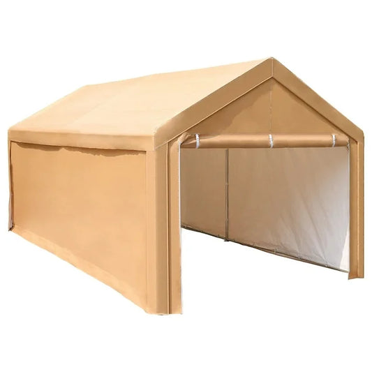 MAISON ARTS 10' X 20¡¯ Carport Heavy Duty Car Canopy Galvanized Car Boat Shelter with Removable Sidewalls and Doors, Beige