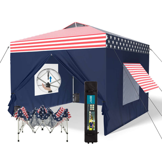 MAISON ARTS 10' x 10' Pop up Canopy Tent with Sidewalls for Outside, Flag