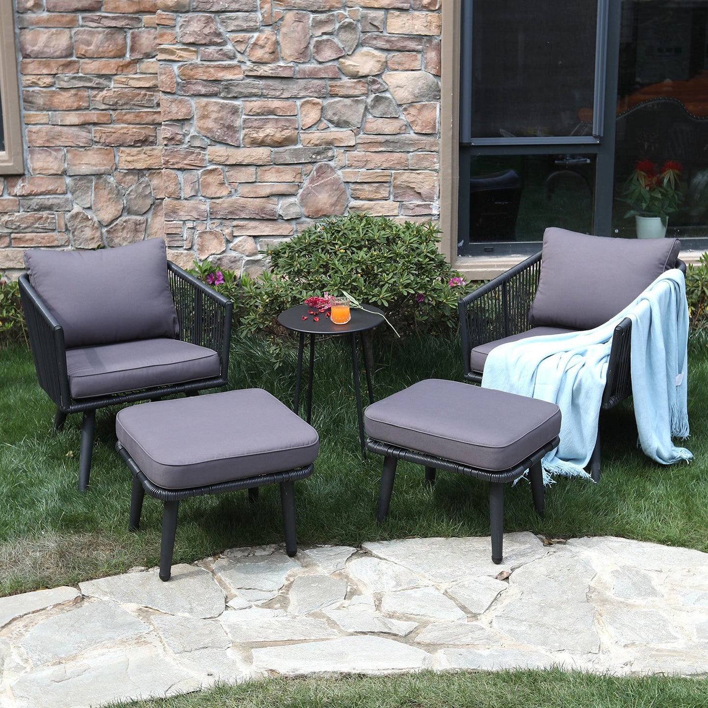 PHI VILLA 5 Piece Patio Furniture Set with Ottoman