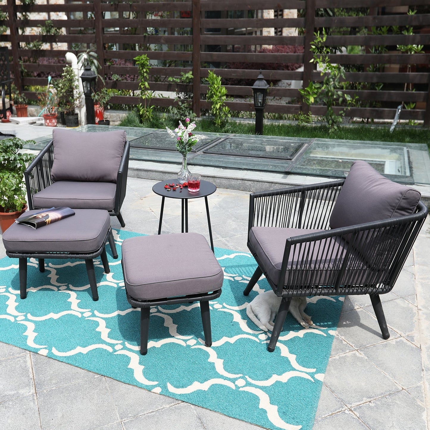 PHI VILLA 5 Piece Patio Furniture Set with Ottoman