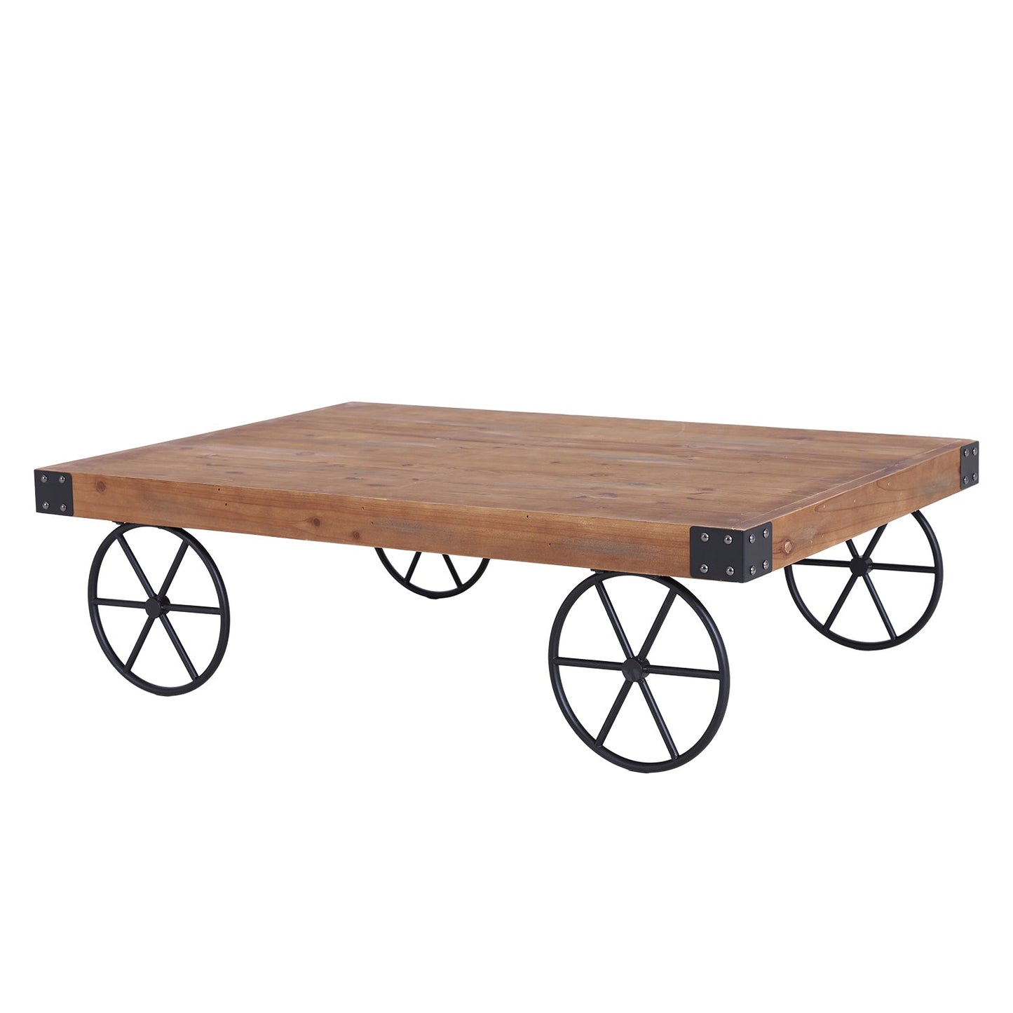 MFSTUDIO Rustic Coffee Table with Metal Wheels for Living Room Bed Room