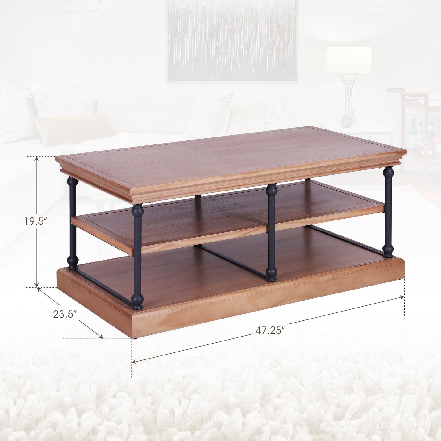 PHI VILLA Farmhouse 2-Tier Coffee Table with Metal Frame