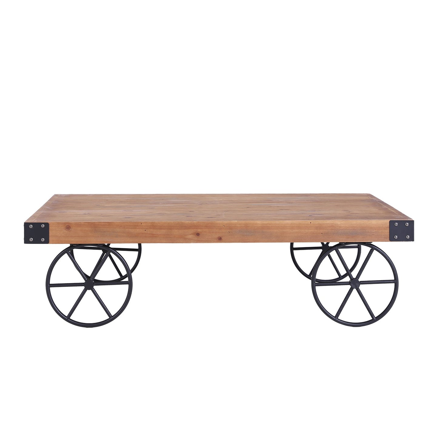 MFSTUDIO Rustic Coffee Table with Metal Wheels for Living Room Bed Room