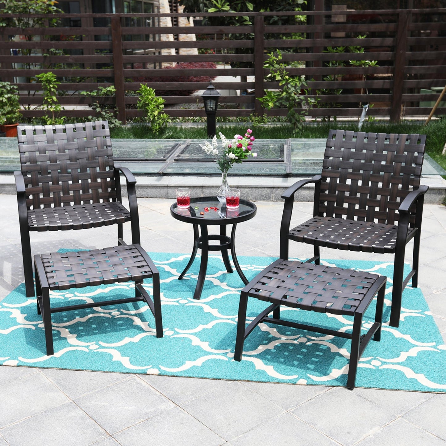 PHI VILLA 5-Piece Patio Conversation Set with Ottomans and Table