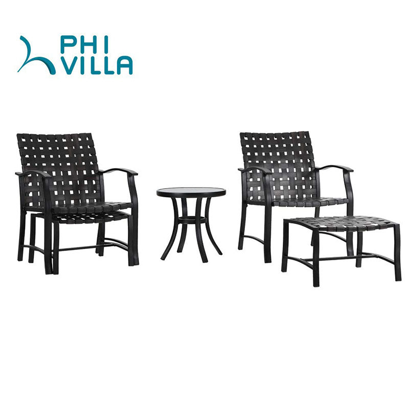 PHI VILLA 5-Piece Patio Conversation Set with Ottomans and Table