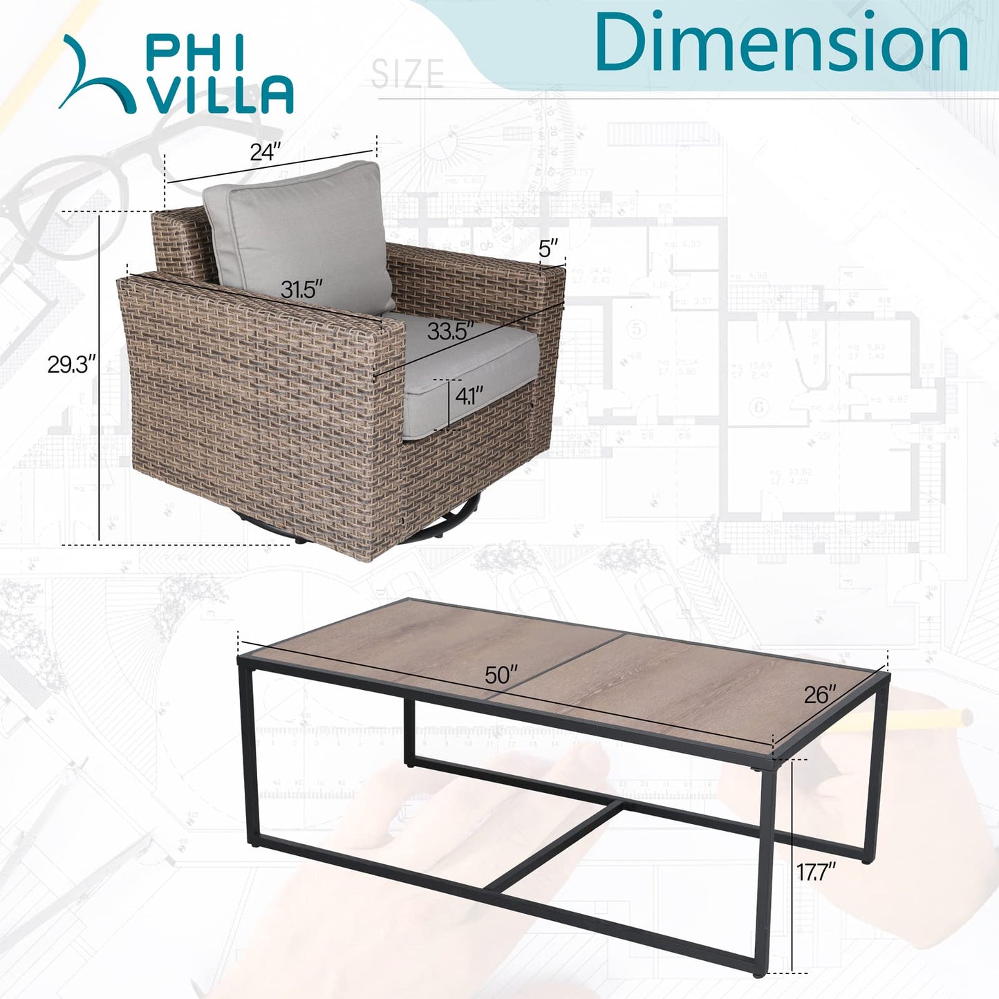 MFSTUDIO Outdoor Patio Rattan Sectional Sofa Conversation Set