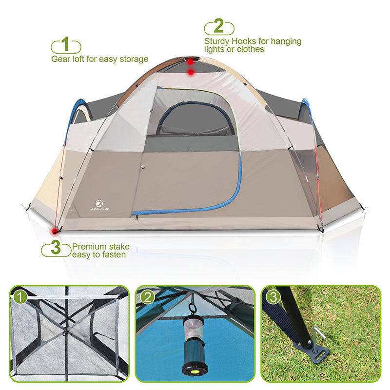 ALPHA CAMP 6 Person Dome Family Camping Tent 14' x 10'