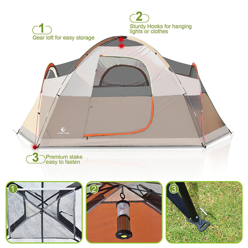ALPHA CAMP 6 Person Family Tent Dome Camping Tent with Carry Bag and R –  Alpha Camping Gear