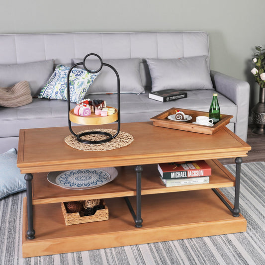 PHI VILLA Farmhouse 2-Tier Coffee Table with Metal Frame